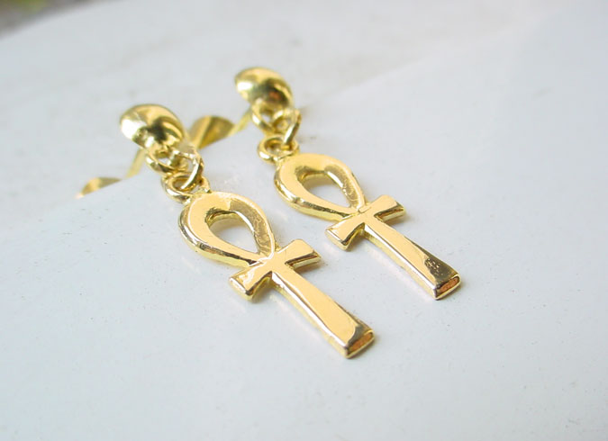 Egyptian earrings gold pendant 18k egyptian key of life earrings
