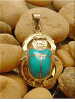 18K Gold Scarab Pendant with Turquoise