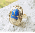 gold lapis scarab ring